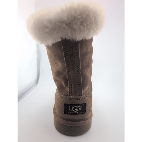 UGG Australia Sophy Leather Boots Girls US Size 4 Brown Chestnut Winter Fall - Picture 8 of 11